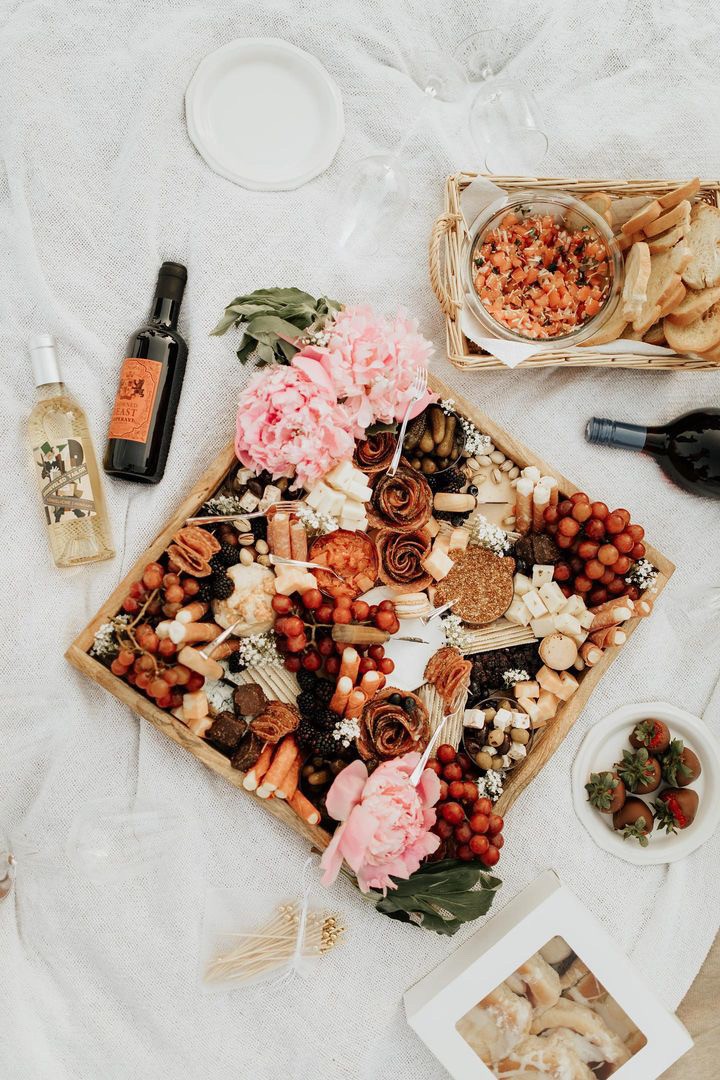 Overhead picnic charcuterie board